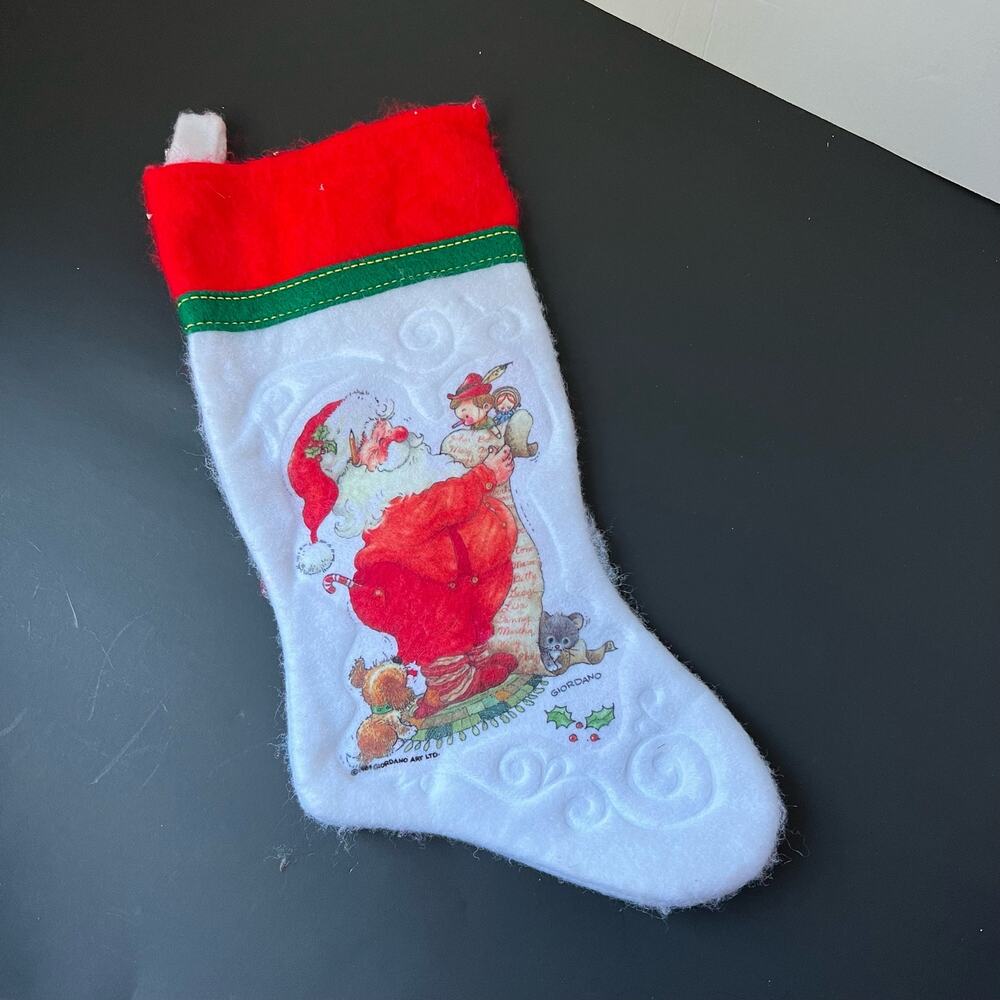 Vintage 1984 Giordano Christmas stocking santa making a list